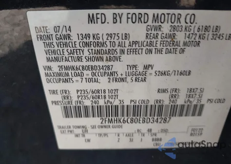 2014 Ford Flex Sel from USA, damaged, VIN 2FMHK6C80EBD34287